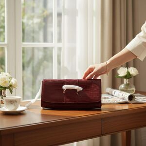 Croco Pattern Evening Clutch Purse Burgundy 9.5-inch Wide brand New